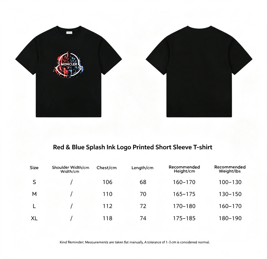 Moncler Splash Ink Logo Print Casual Short Sleeve T-shirt
