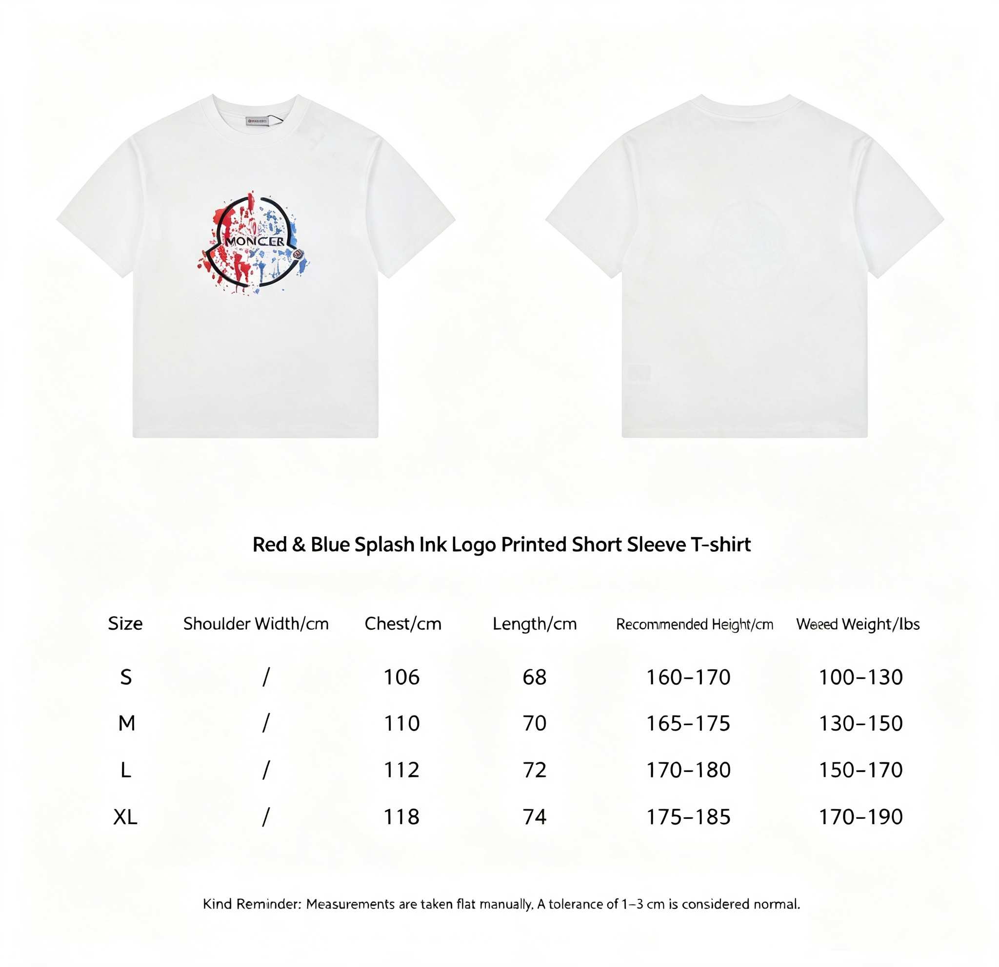 Moncler Splash Ink Logo Print Casual Short Sleeve T-shirt