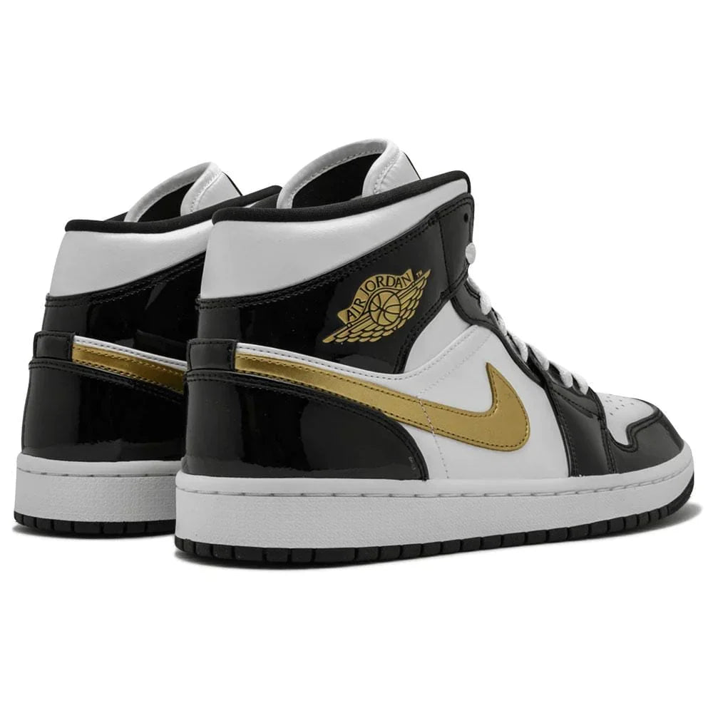Air Jordan 1 Mid 'Patent Black White Gold'