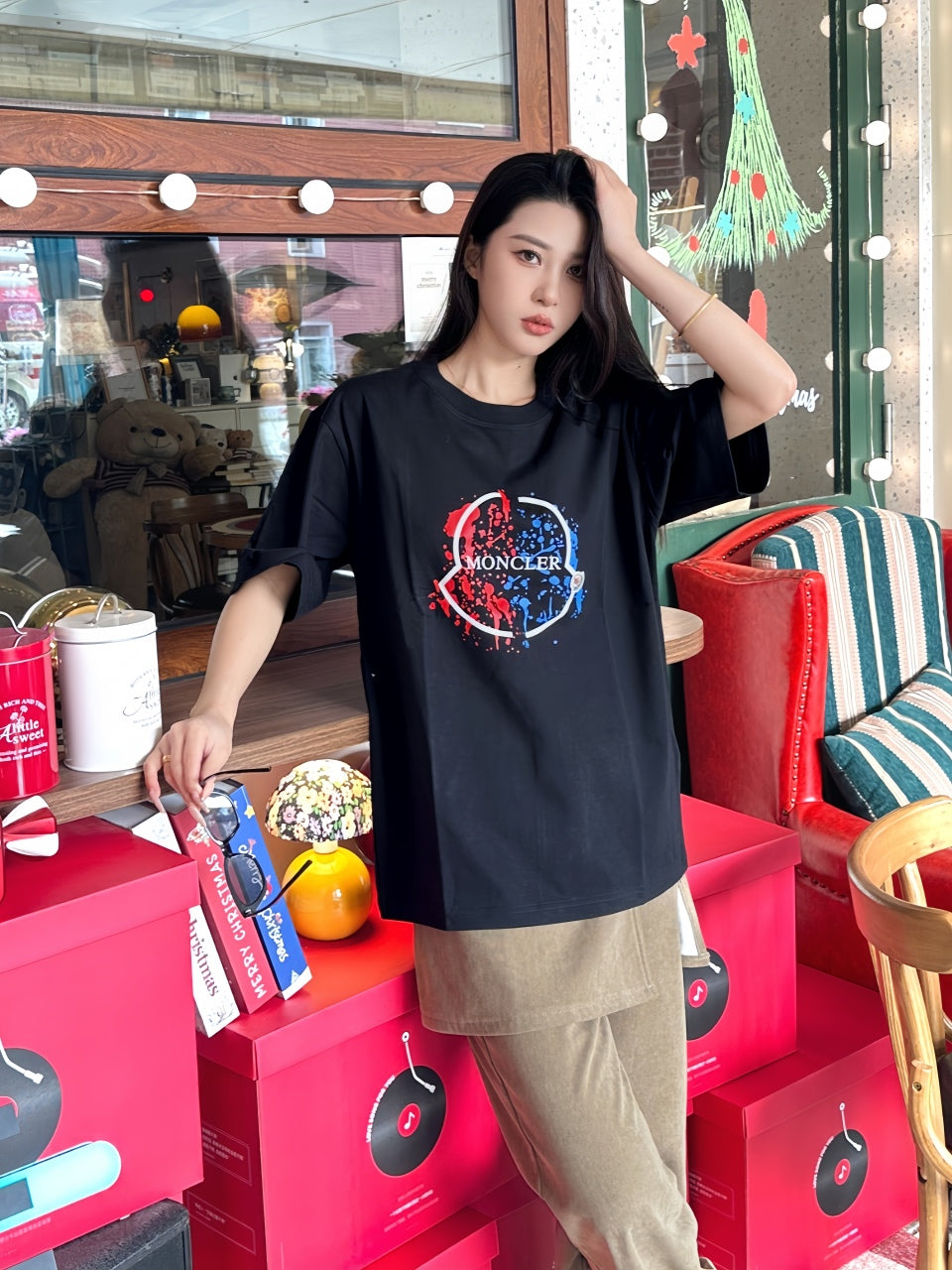 Moncler Splash Ink Logo Print Casual Short Sleeve T-shirt