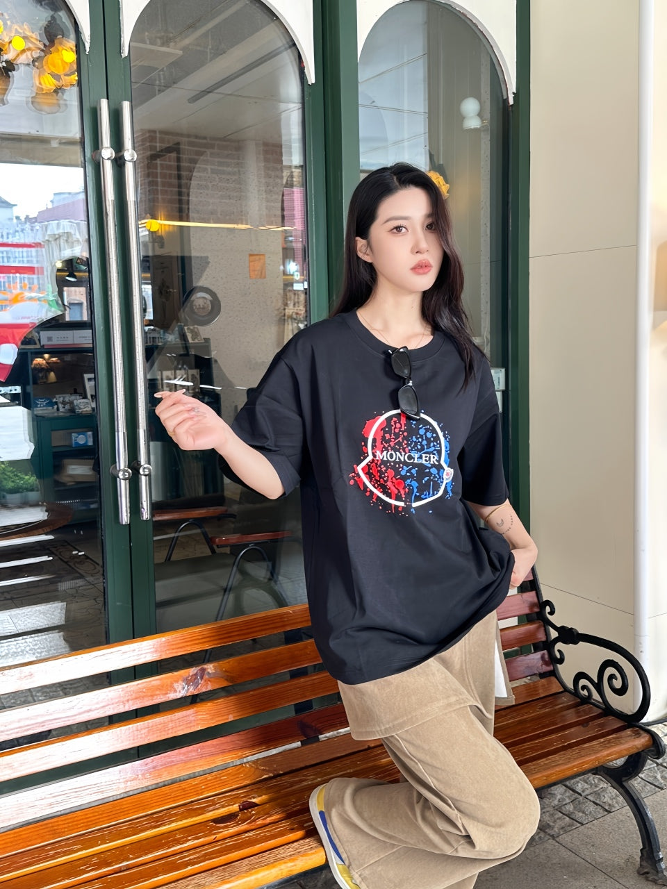 Moncler Splash Ink Logo Print Casual Short Sleeve T-shirt