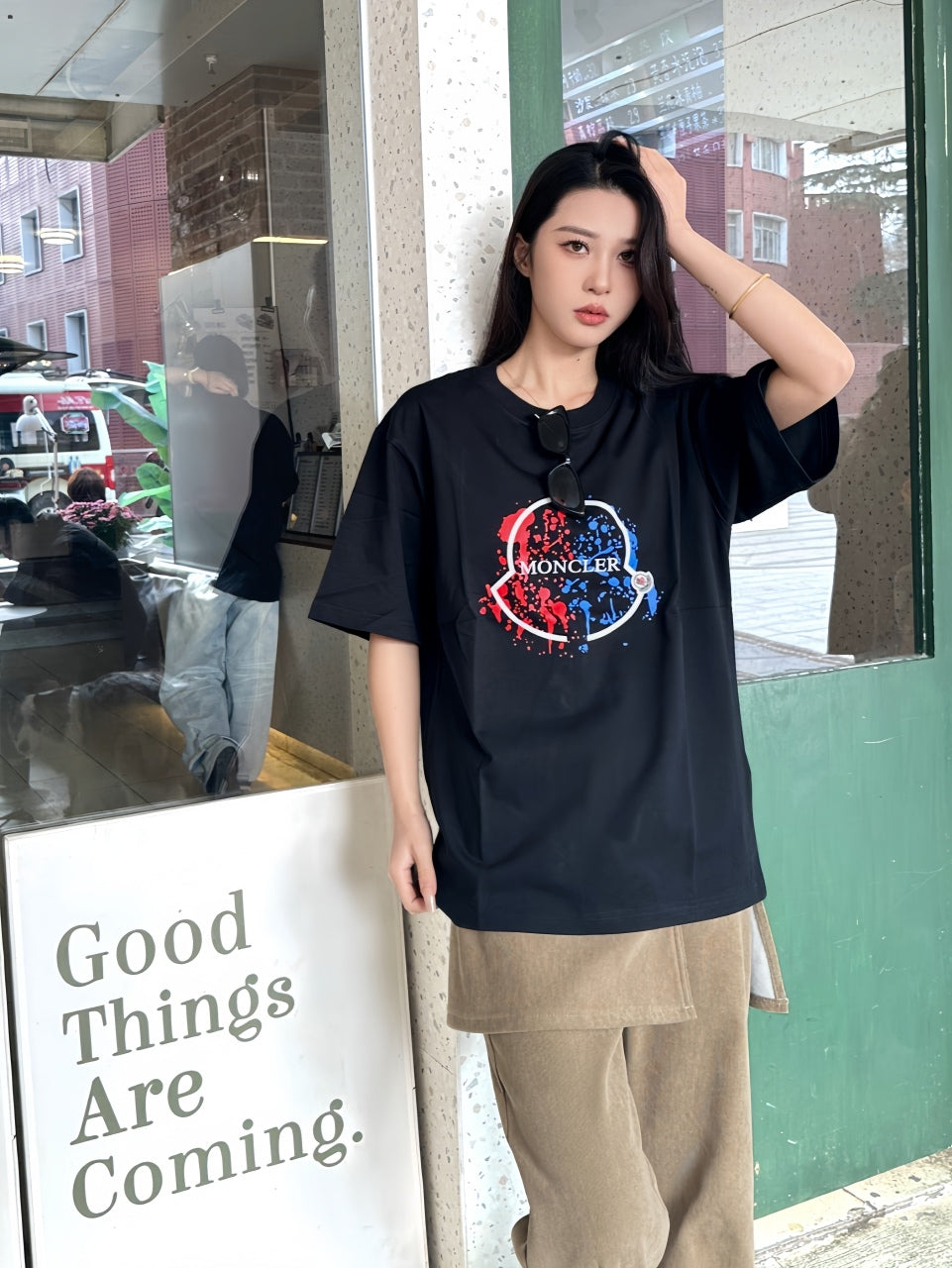 Moncler Splash Ink Logo Print Casual Short Sleeve T-shirt