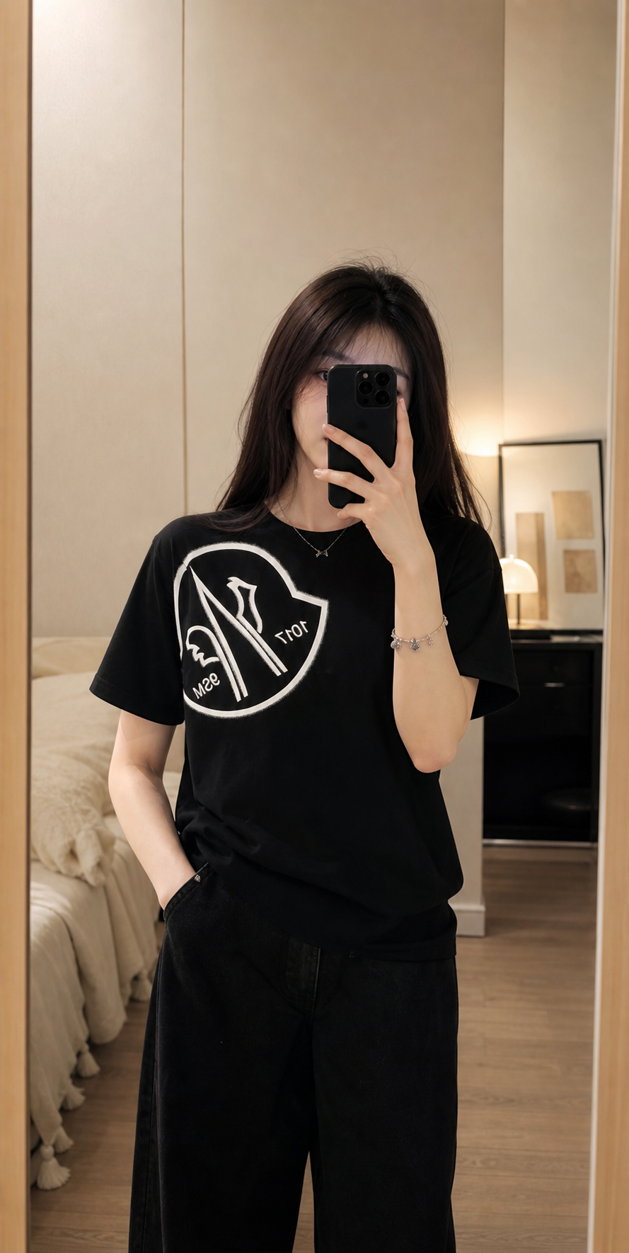 Moncler Slanted M Logo Halo Print Short Sleeve T-shirt