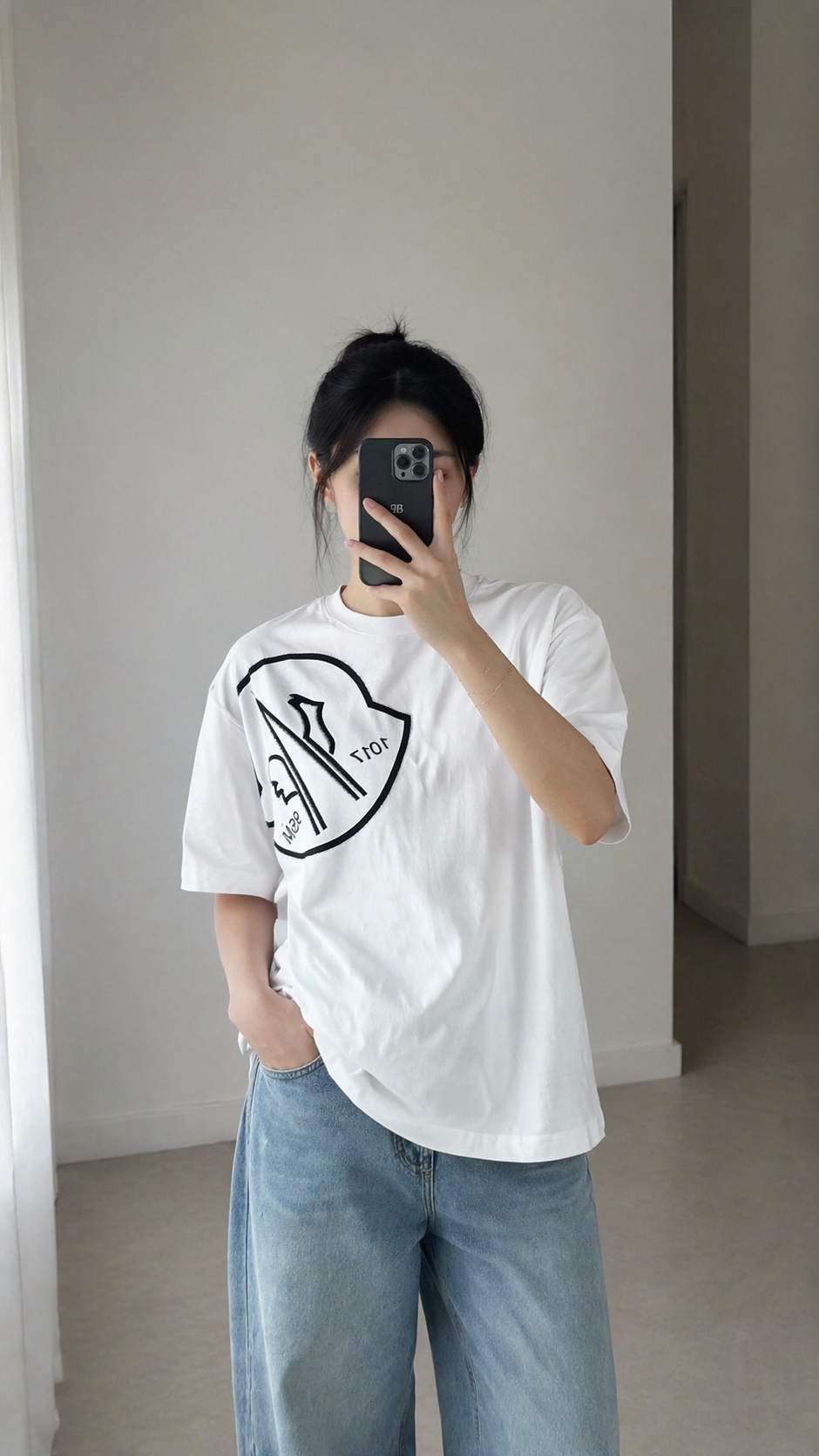 Moncler Slanted M Logo Halo Print Short Sleeve T-shirt