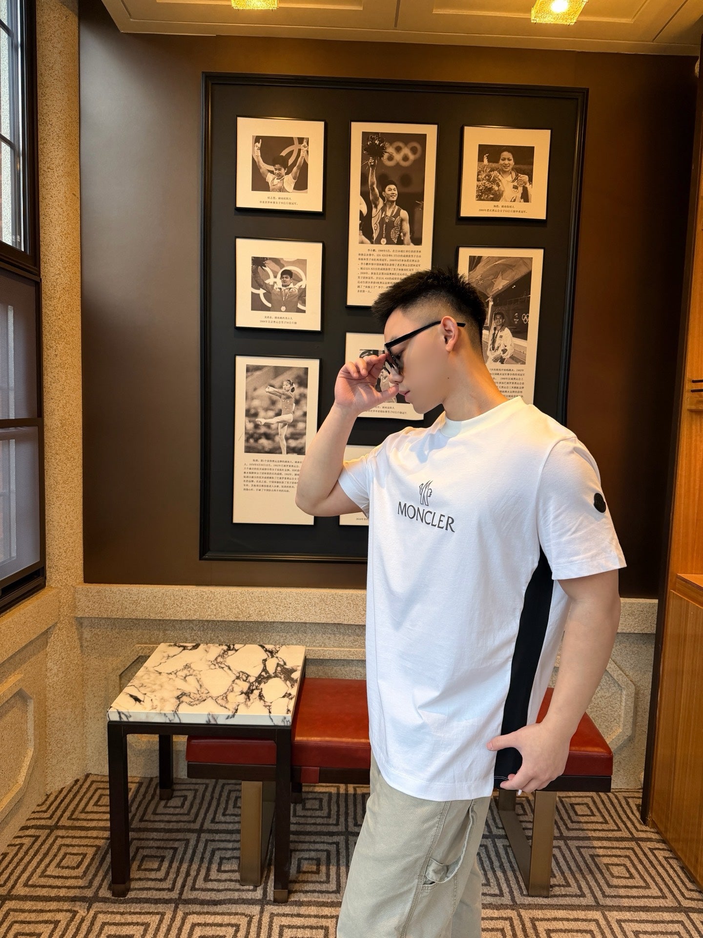 MONCLER MC Two-Tone Chest Print Short Sleeve T-Shirt