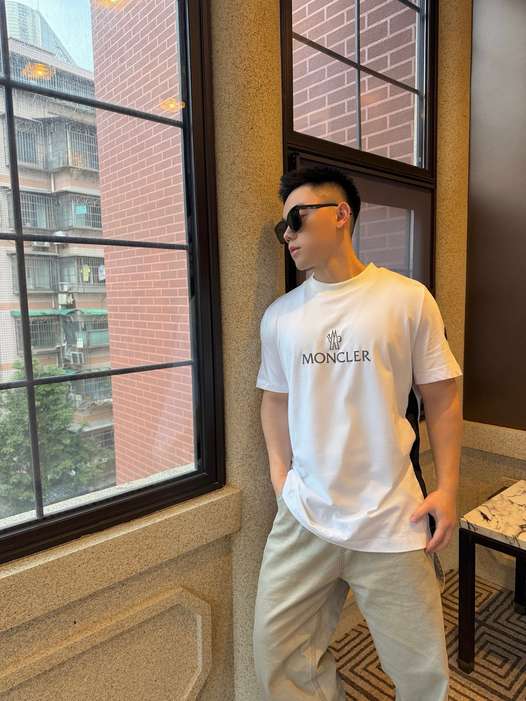 MONCLER MC Two-Tone Chest Print Short Sleeve T-Shirt