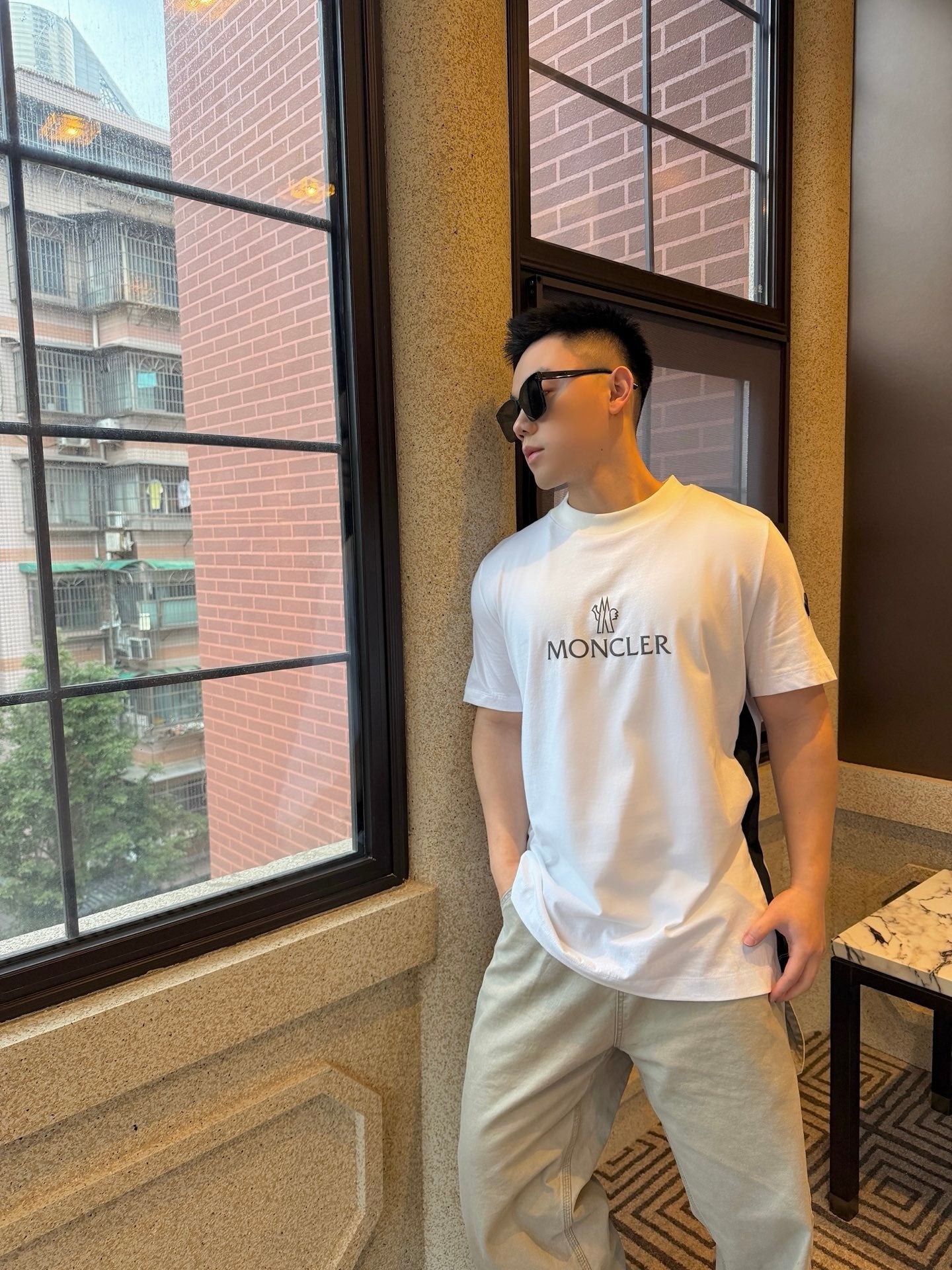 MONCLER MC Two-Tone Chest Print Short Sleeve T-Shirt