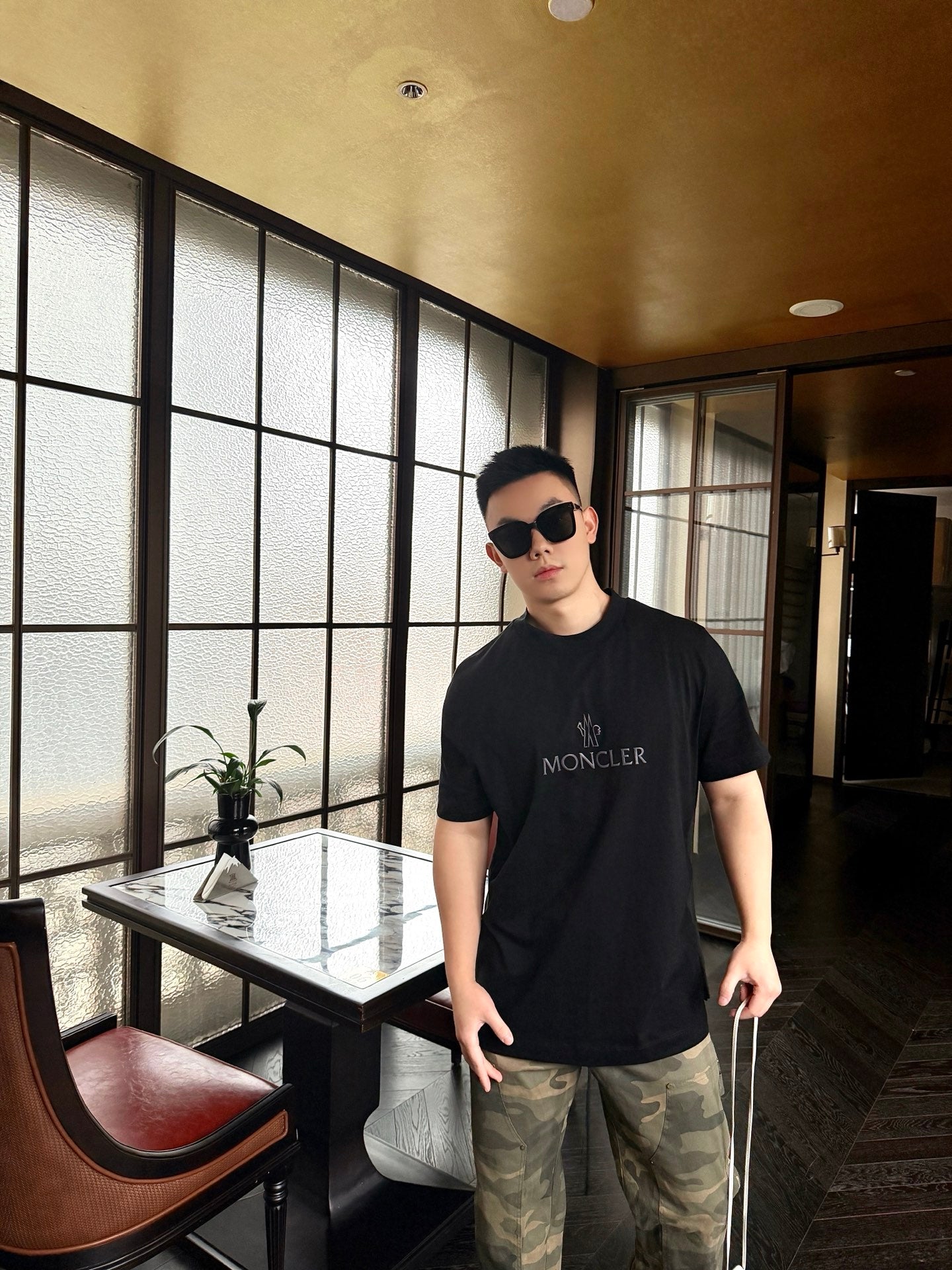 MONCLER MC Two-Tone Chest Print Short Sleeve T-Shirt