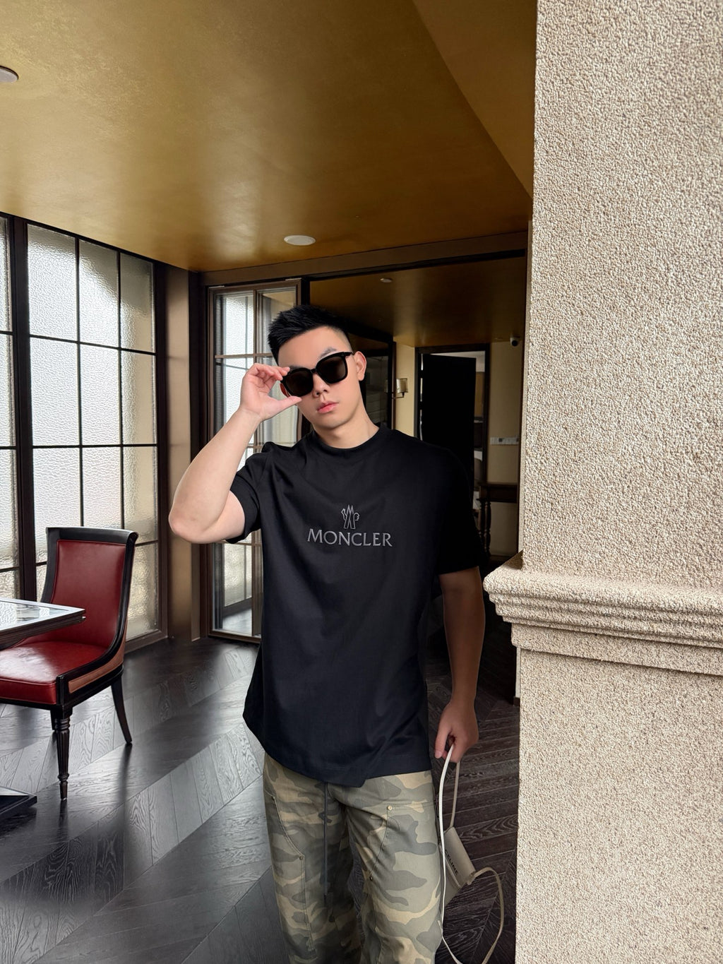 MONCLER MC Two-Tone Chest Print Short Sleeve T-Shirt