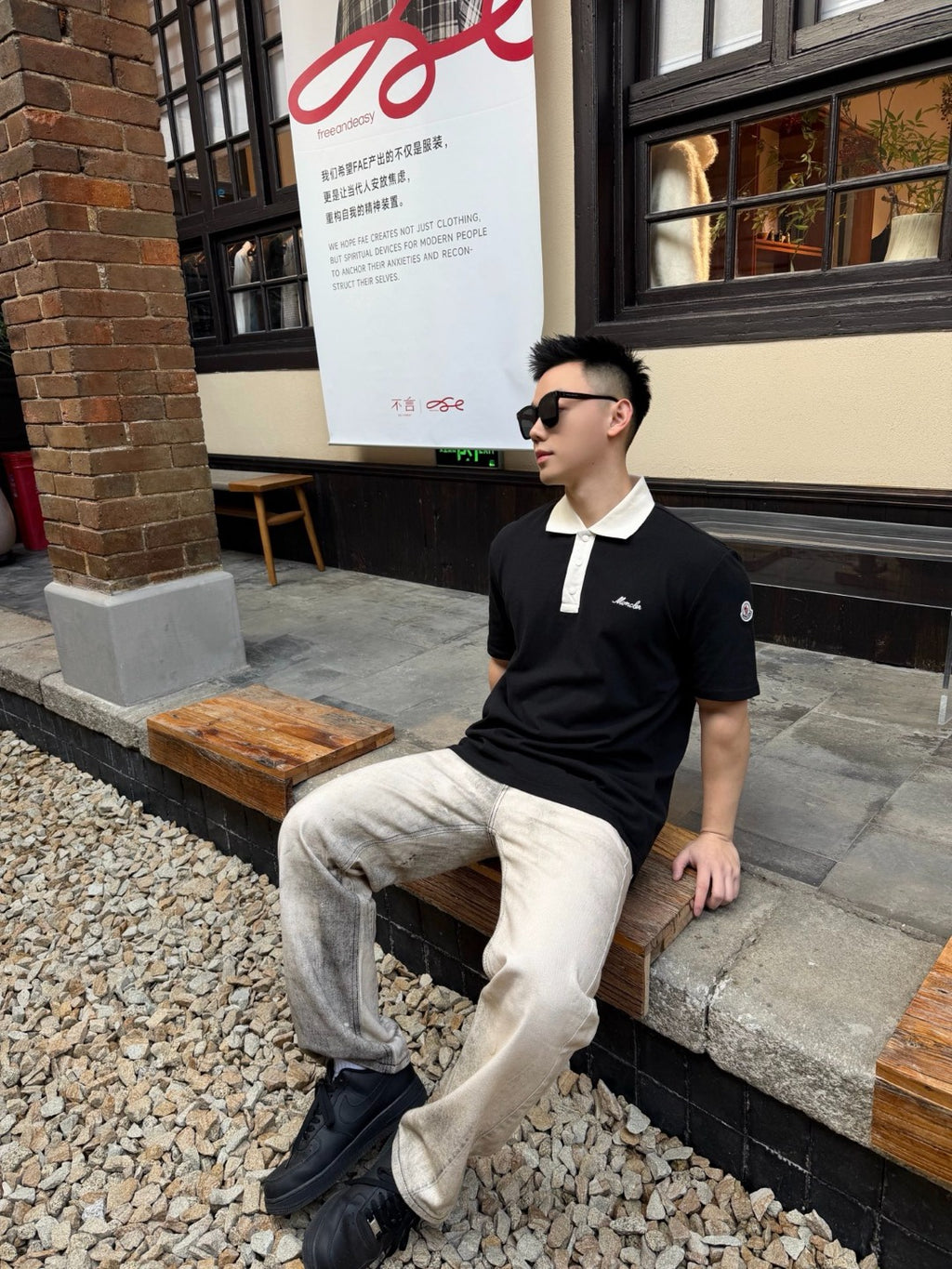 MONCLER MC Embroidered Color Contrast Button Short Sleeve Polo Shirt