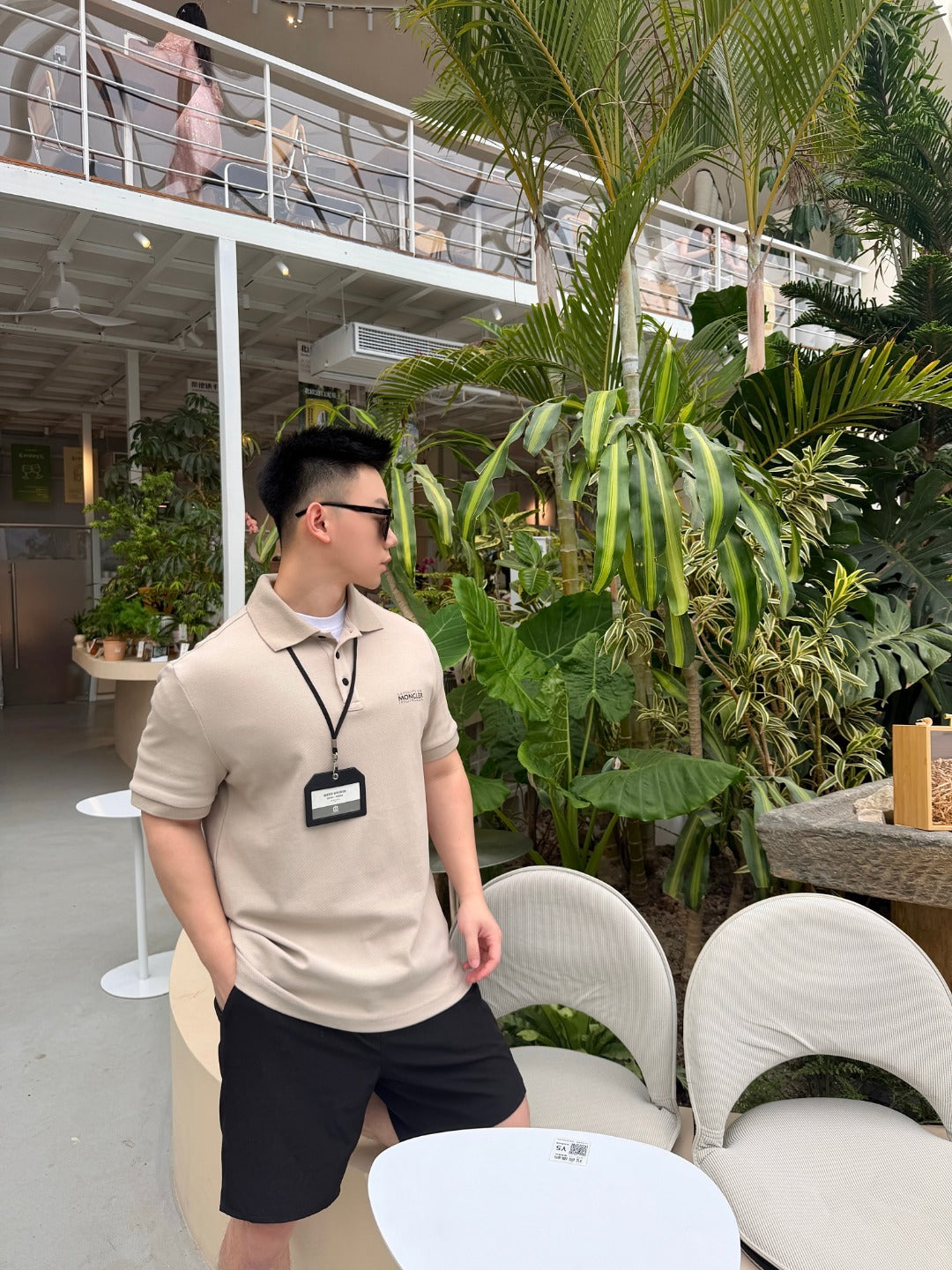 Moncler MC Double-Letter Black Logo Short-Sleeve Polo Shirt