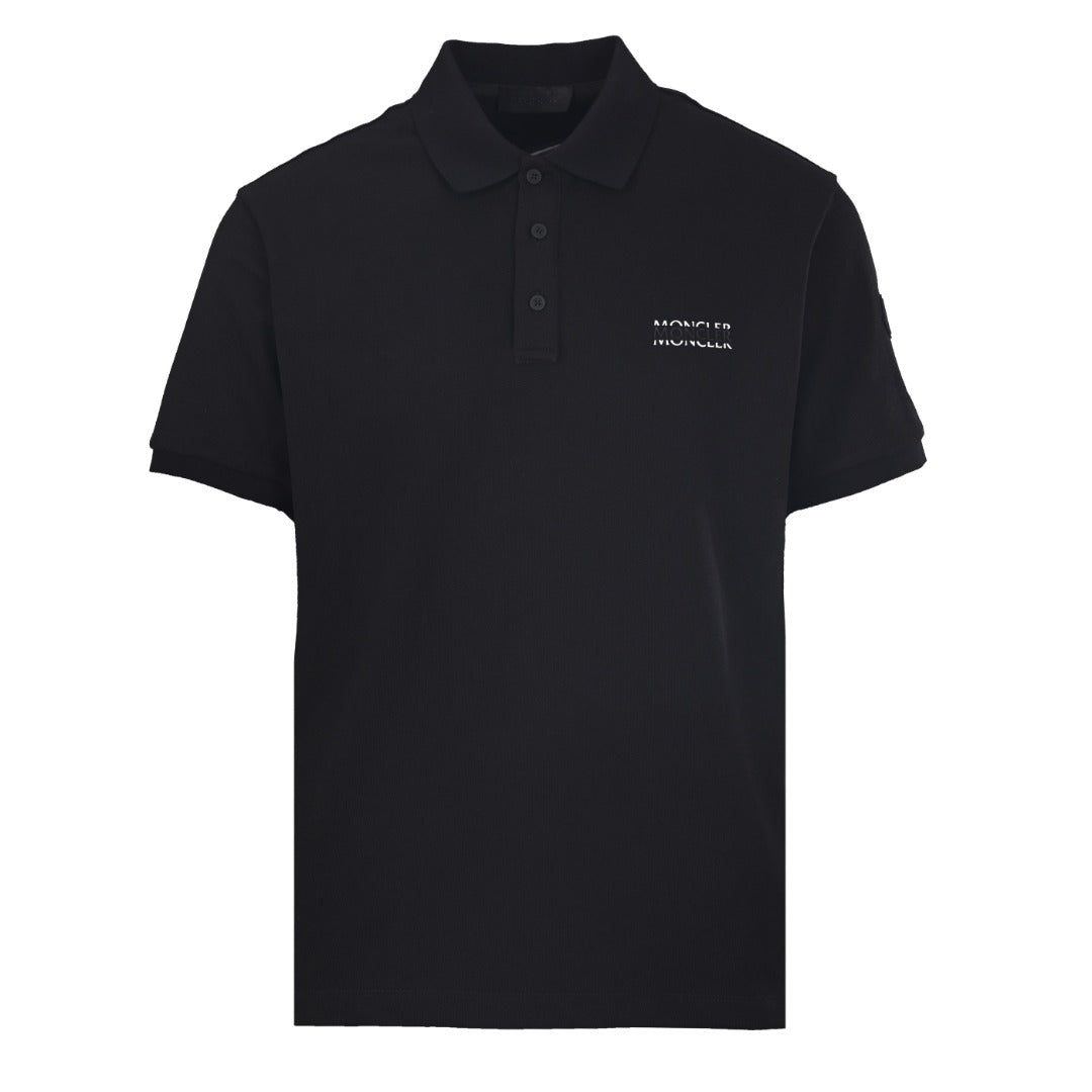 Moncler MC Double-Letter Black Logo Short-Sleeve Polo Shirt