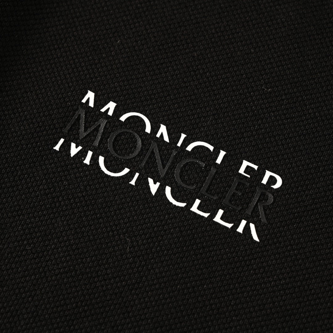 Moncler MC Double-Letter Black Logo Short-Sleeve Polo Shirt