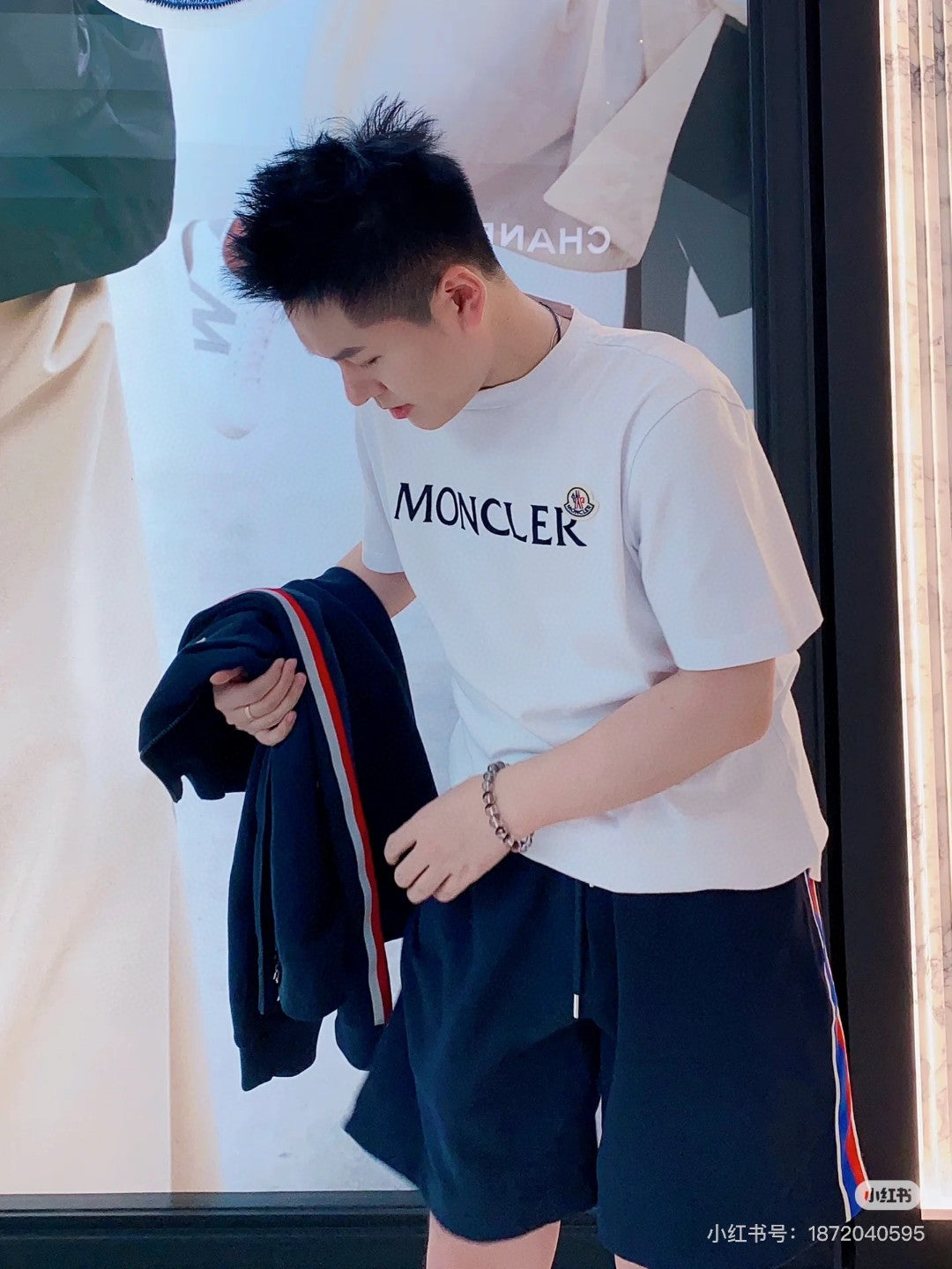 MONCLER 2026 SS New Side Webbing Red White Blue Letter Embroidered Shorts